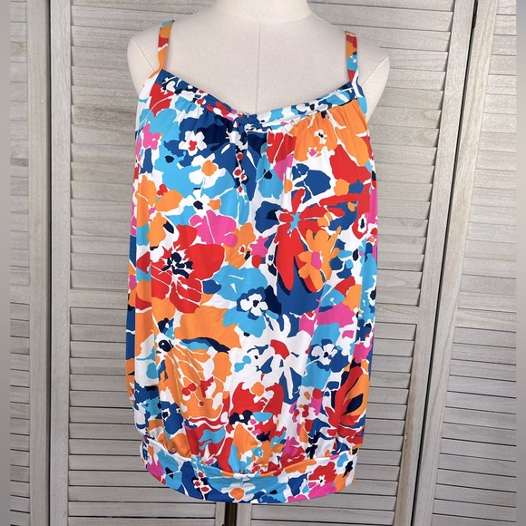 LAND'S END Chlorine Resistant Blouson Tankini Swimsuit Top Floral/Multi-16 - Picture 1 of 2